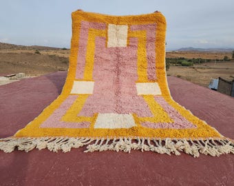 Handgemaakt roze Marokkaans wollen vloerkleed – Boho vloerkleed op maat voor woonkamer