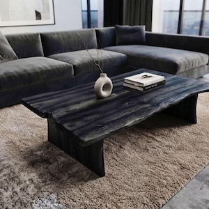 Live Edge Black Coffee Table: Modern Minimalist Living Room Furniture