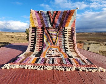 Handmade Moroccan Boujaad Wool Rug – Wavy Orange Pattern