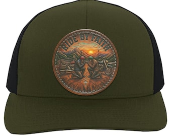 Ride By Faith Trucker-pet, Christian Biker-pet, Motorcycle Prayer-snapback