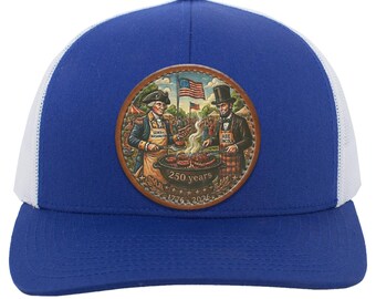 George Washington Abe Lincoln BBQ lederen patch trucker hoed, patriottische 250e verjaardag grill cadeau