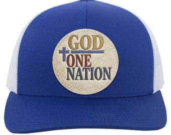 One Nation Under God leren patch truckerpet, christelijk geloof snapback pet