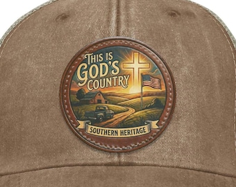 Southern Heritage | Distressed Cotton | Vegan Leather Patch |Christian Trucker Hat
