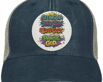 Seek God Trucker Hat - verweerde veganistische leren patch