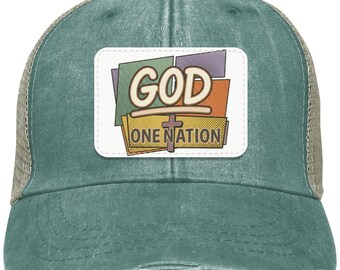 Eén natie onder God | Retro pop-art leren hoed met patch