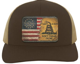 Patriottische truckerpet, We The People 1776-vlag, Gadsden Snake-patch (veganistisch leer)