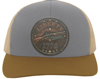 Patriottische Liberty 1776-truckerhoed, vegan leren patch met vuursteenslot