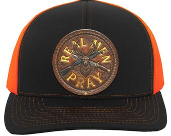 Leren Real Men Pray-hoed met patch, Christian Whitetail Buck Camo Trucker-pet