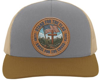 Patriottische leren truckerhoed met patch, Faith Freedom-snapback met Amerikaanse vlag