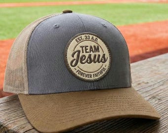 Team Jezus | Vegan leren patch | Christelijke truckerpet