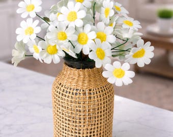 Konstgjorda blommor keramiska prästkragepinnar, handgjorda blommor trädgårdsdekorationer och blomsterkonst (14,6 tum)