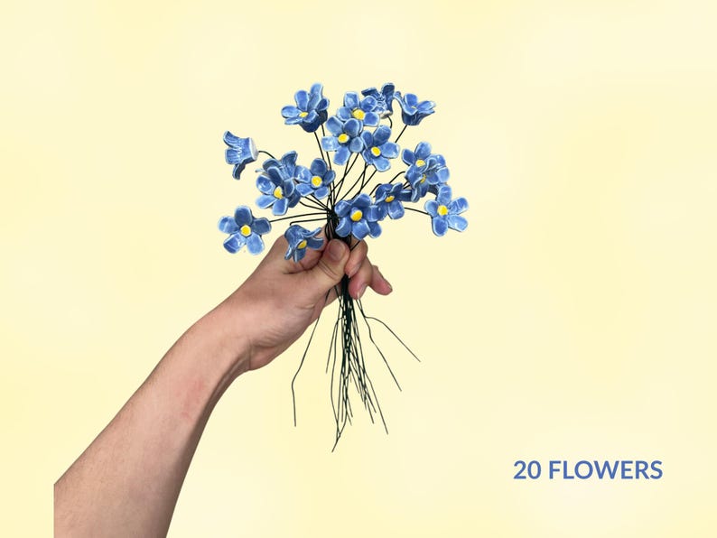 Handgjorda konstgjorda blommor Förgätmigej Keramikblommor – Konstgjord blombukett bild 5