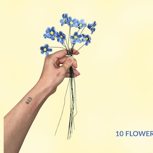 Handgjorda konstgjorda blommor Förgätmigej Keramikblommor – Konstgjord blombukett bild 4