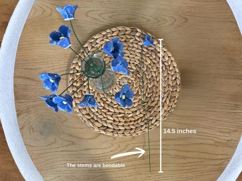 Handgjorda konstgjorda blommor Förgätmigej Keramikblommor – Konstgjord blombukett bild 6