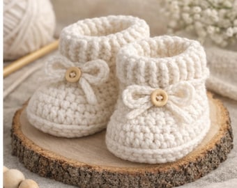 Baby Booties Crochet Pattern – Newborn Ribbed Cuff with Bow
