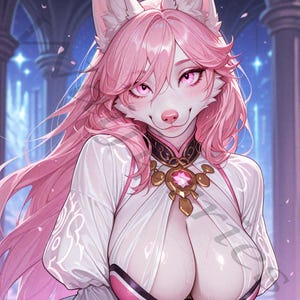 Pelzige Wolf-Prinzessinnen, Anthro Pink und Blau Waifus PNG-Bilder (Digitaler Download)