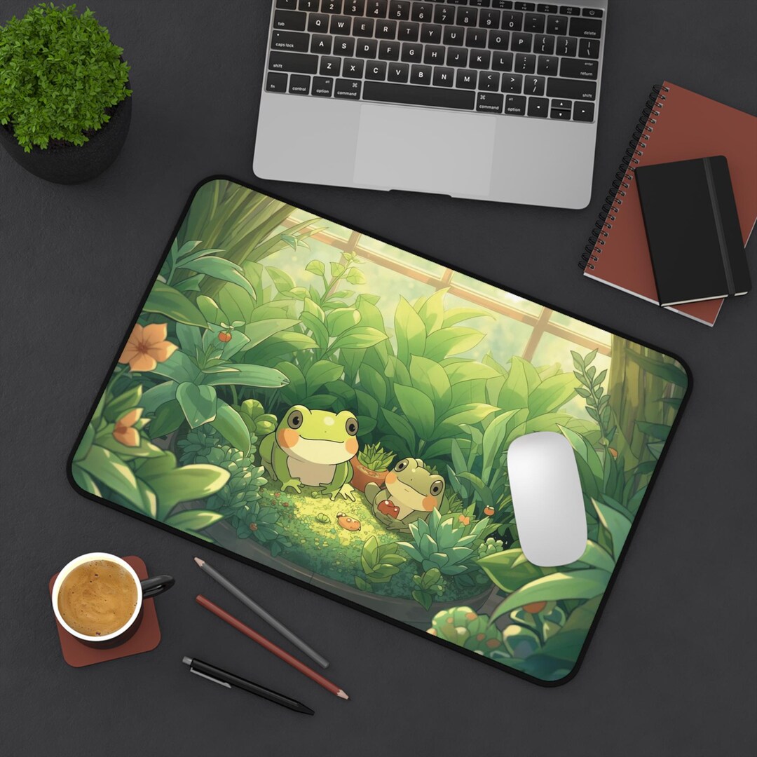 Frog Garden Scene Desk Mat | Cute Frogs, Lush Greenery Mouse Pad - Etsy