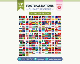 211 Football Nation Flags SVG PNG PDF | World Soccer Rectangle Clipart Stickers