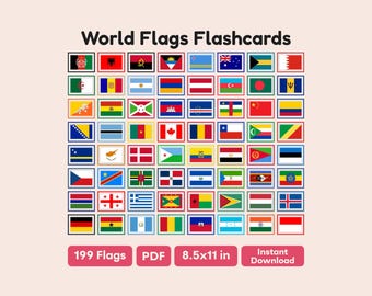 World Flags Flashcards Printable PDF - 199 Countries | Montessori Geography Cards for Kids, Homeschool, & Classroom