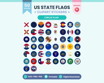 All 50 States of United State Flags | Circle Flag Clipart Stickers (svg, png, pdf)