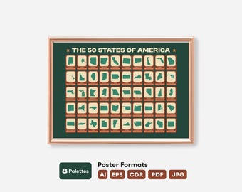 50 US States Map Poster | States & Nicknames, Geography Classroom Decor (Digital Download)