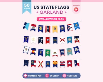US State Flags Garland Printable PDF | Swallowtail Flag Banner 50 States, Patriotic Classroom Decor