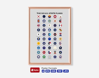 50 US State Flags Poster Printable | Circle Flag, Educational & Minimalist Classroom Decor