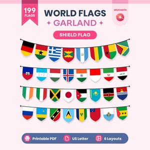 Afdrukbare bundel met wereldvlaggenslinger pdf - 5 vlagontwerpen | Inrichting klaslokaal aardrijkskunde uit 199 landen