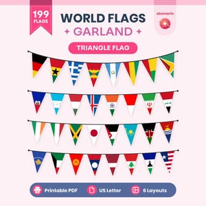 World Flaggen Girlande Druckbare PDF | Dreieck-Flaggenbanner, 199 Länder, Klassenzimmerdekoration & internationale Party