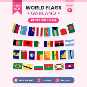 World Flags Garland Printable PDF | Rectangle Flag Banner, 199 Countries, Classroom Decor