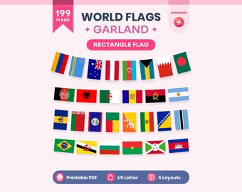 World Flags Garland Printable PDF | Rectangle Flag Banner, 199 Countries, Classroom Decor & International Party