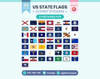 Adesivos com imagens das 50 bandeiras dos estados americanos para imprimir | Bandeira retangular (svg, png, pdf)
