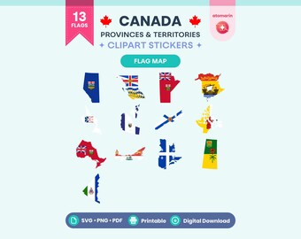 13 Canada Provinces & Territories Flag Maps SVG Clipart, Alberta, British Columbia, to Yukon