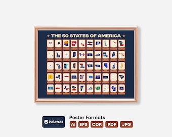 US State Flag Map Poster Printable | 50 States USA Wall Art & Geography Classroom Decor