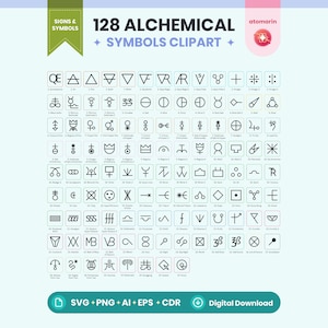 128 alkemiska symboler clipart | Forntida alkemi vektorgrafik