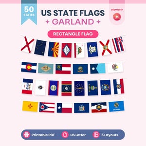 US State Flags Garland Printable PDF | Rectangle Flag Banner 50 States, Classroom Decor & Party