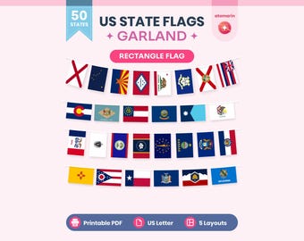 US State Flags Garland Printable PDF | Rectangle Flag Banner 50 States, Classroom Decor & Party