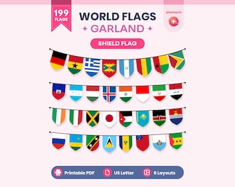 World Flags Garland Printable PDF | Shield Flag Banner, 199 Countries, Classroom Decor, & International Day