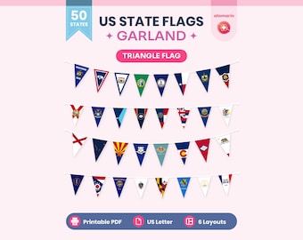 US State Flags Garland Printable PDF | Triangle Flag Banner 50 States, Patriotic Classroom Decor