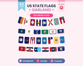 US State Flags Garland Printable PDF | Rounded Flag Banner 50 States, Classroom Decor & Party