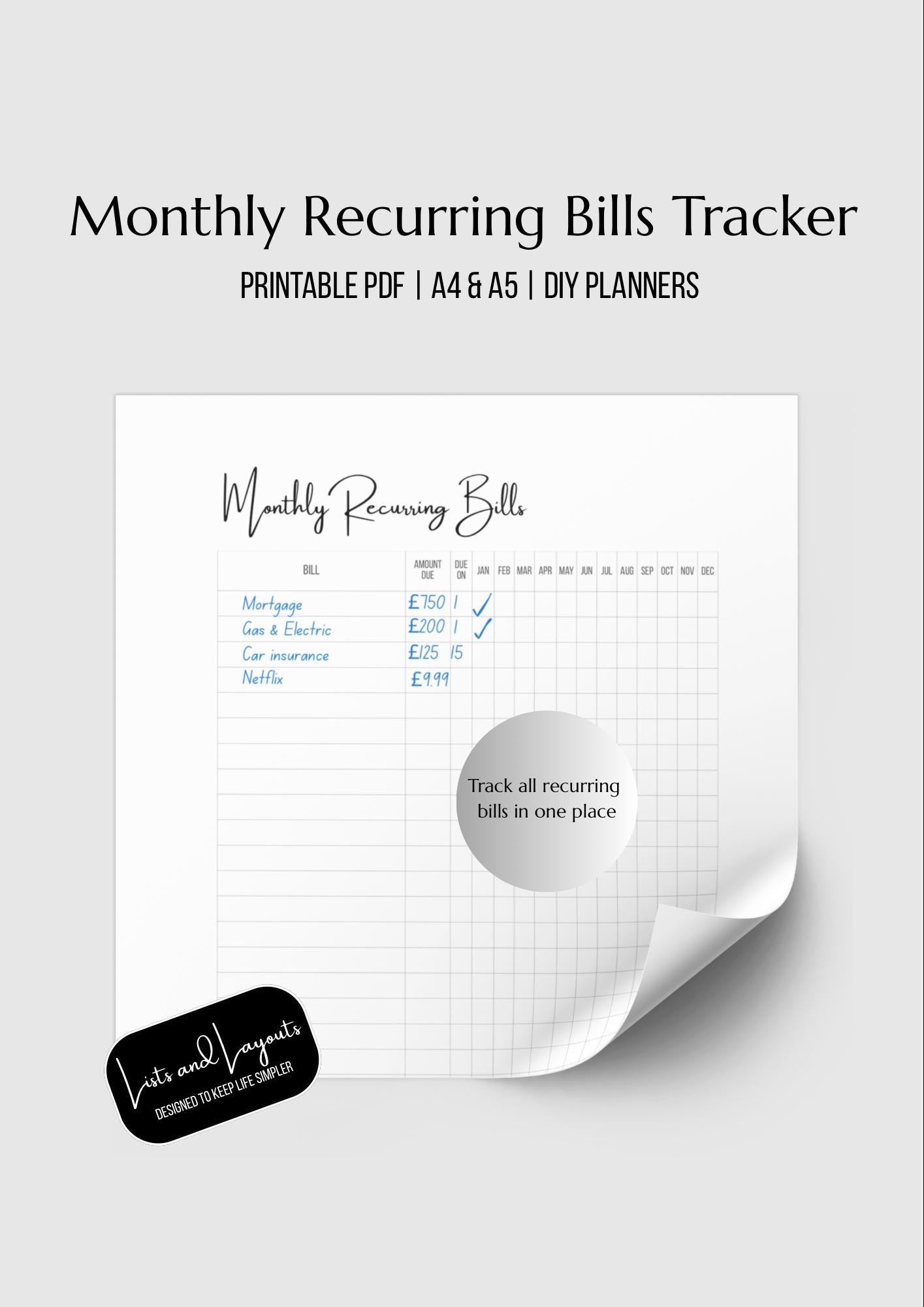 Monthly Bills Tracker Printable PDF | Personal Finance Template ...
