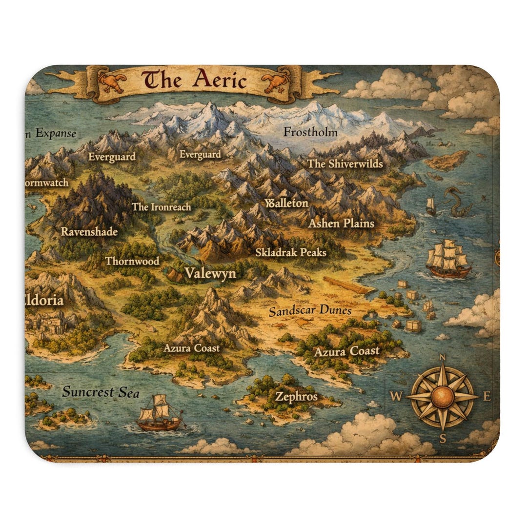 Vintage Fantasy Map Mouse Pad | Illustrated Island Cartography - Etsy