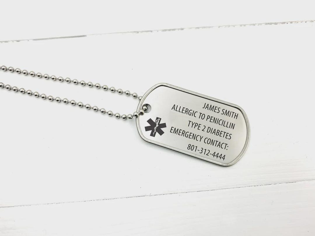 Medical Alert Dog Tag • Custom Laser Engraved ID • Emergency Contact ...