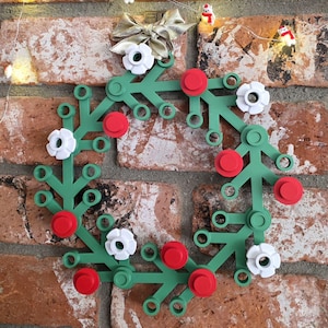 Ethan's Christmas Wreath, 3D Printed, 12.5" Diameter, with Dots & Flowers, Great for Lego Fans and Makers
