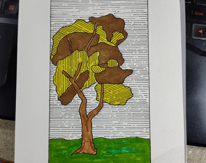 Autumn Tree Art Print, Carbon and Alcohol Ink Drawing (6x9 inches)