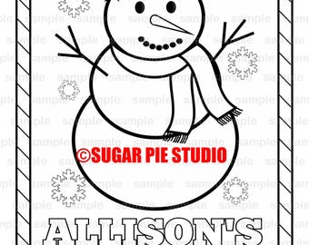 Personalized Printable Holiday Christmas Winter Party Favor childrens kids coloring page activity PDF or JPEG file