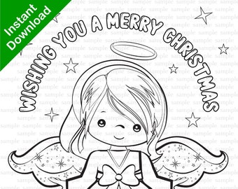 Christmas Angel coloring page - Angel colouring sheet - Instant download - PDF included