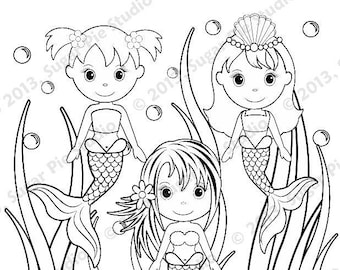 Personalized Mermaid Coloring Page Birthday Party Favor Colouring Activity Sheet Personalized Printable Template