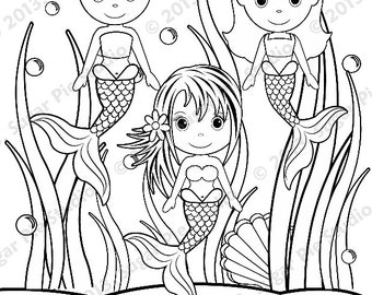 Coloring sea girl | Etsy Coloring sea girl | Etsy