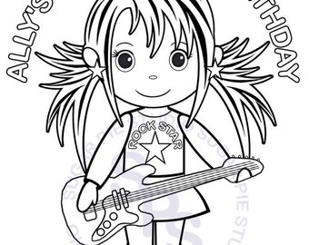Personalized Printable Rockstar Birthday Party Favor Childrens Kids Coloring Page Book Activity PDF Or JPEG File